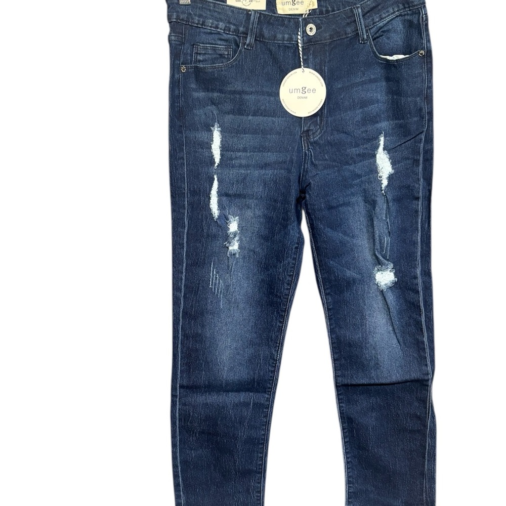 Umgee Dark Blue Distressed Denim Jeans Womens Size 7 New With Tags